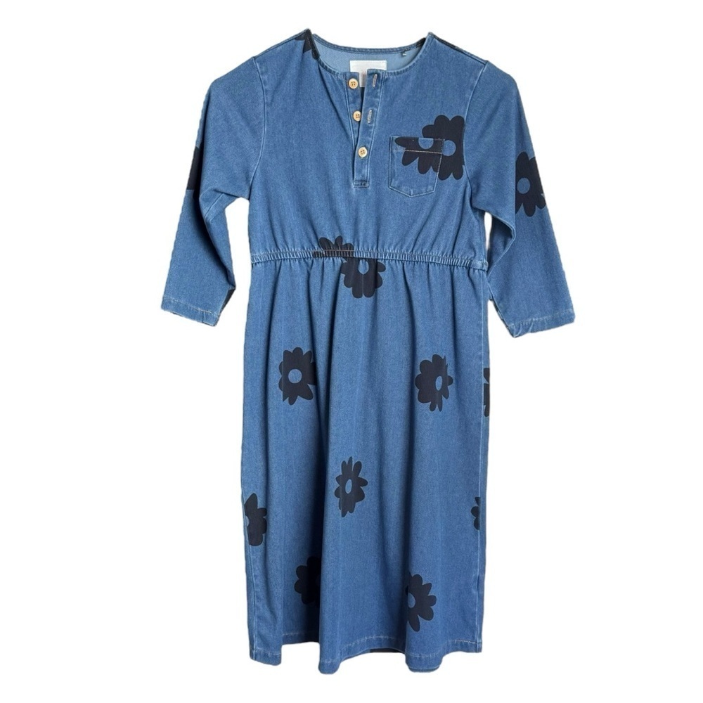 Sugar Moon Coastal Cowgirl Denim Dress Floral Motif Knee Length Girls 12 Blue
